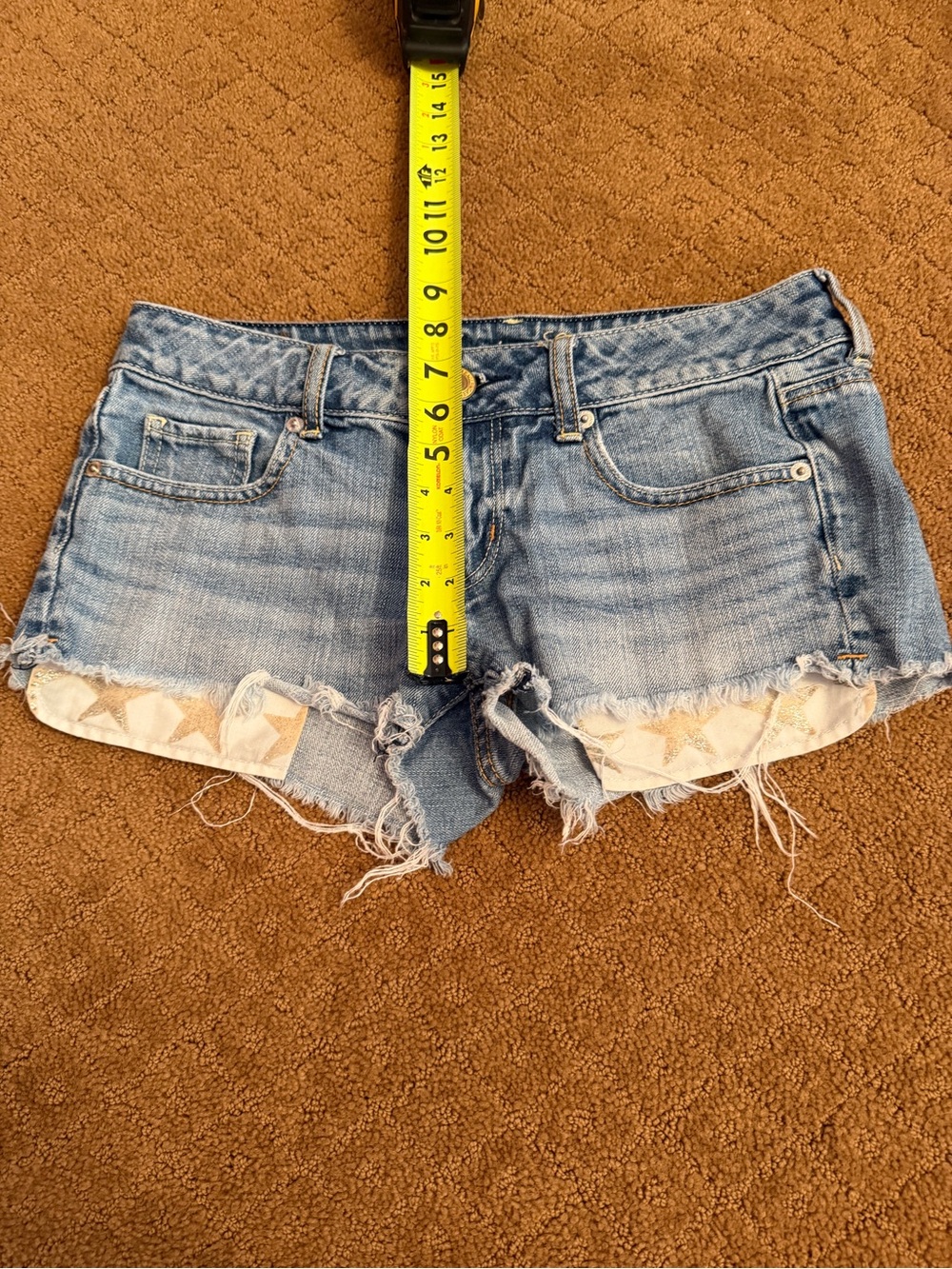 American Eagle Light Wash Star Pocket Low Rise Micro Mini Shorts Size 4 - Picture 5 of 7